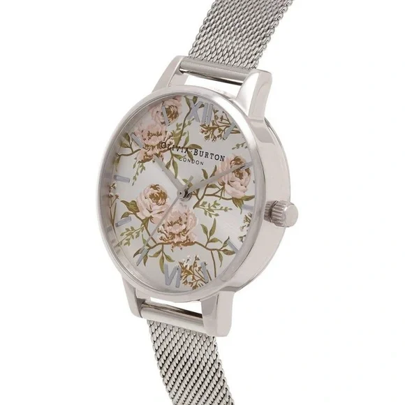 Olivia Burton Midi Parlour Silver Floral Watch - Picture 2 of 12